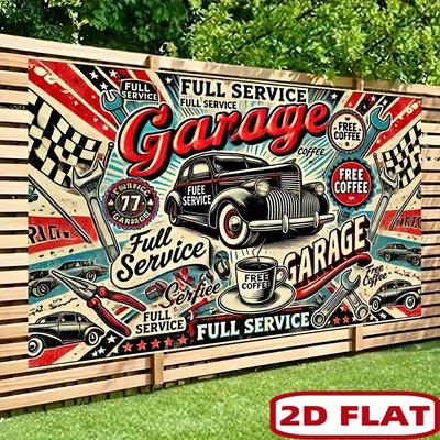 Toile de fond rétro pour garage avec impression plate 2D pour Man Cave et Atelier de Mécanique