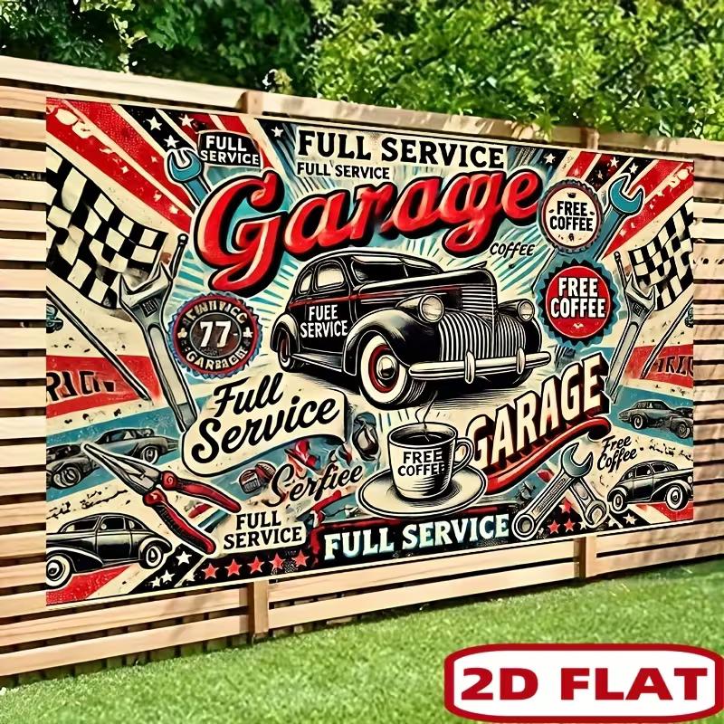 

2D Flat Printing Retro Garage Backdrop for Man Cave & Mechanic Shop 47.2x31.5inch/120*80cm