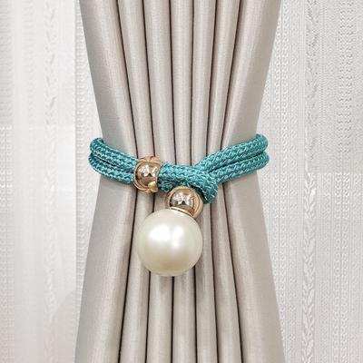 1Pc Faux Pearl Curtain Tieback, Woven Rope Adjustable Curtain Holder, Stylish Bead End Draperies Holder for Living Room Bedroom Bathroom Dormitory