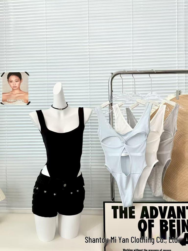 940 Sweet & Spicy Cotton Backless Bodysuit: Women's Sexy Criss-Cross Sleeveless Top with Spaghetti Straps