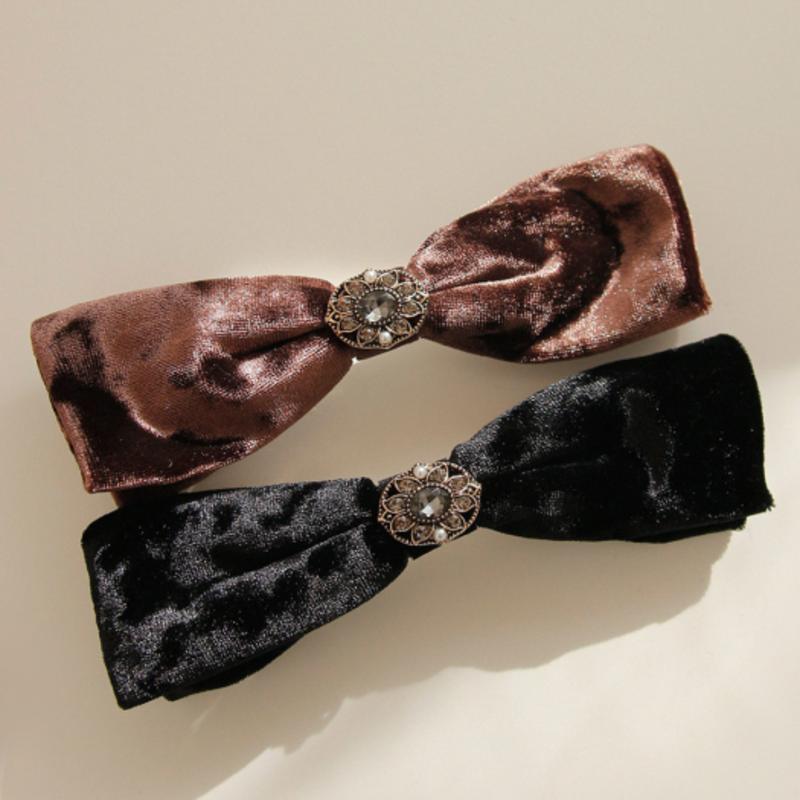 

J.Lauren Velvet Slim Antique Cubic Ribbon Auto Hair Pin H0943 brown