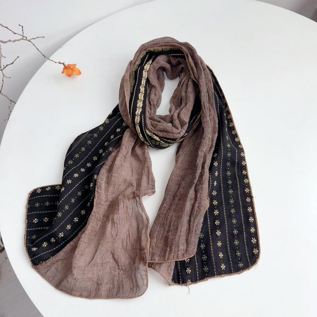 Women Vintage Colorblock Scarf Long Soft Warm Autumn Winter Korean Style Small Flower Personalized Scarves For Ladies