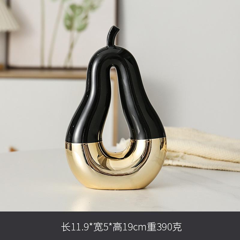 Ceramic Ornaments Golden plated Hollow Out Apple Pear Statue Desk Decoration Modern Crafts Fruits Sculpture Room Aesthetic Decor