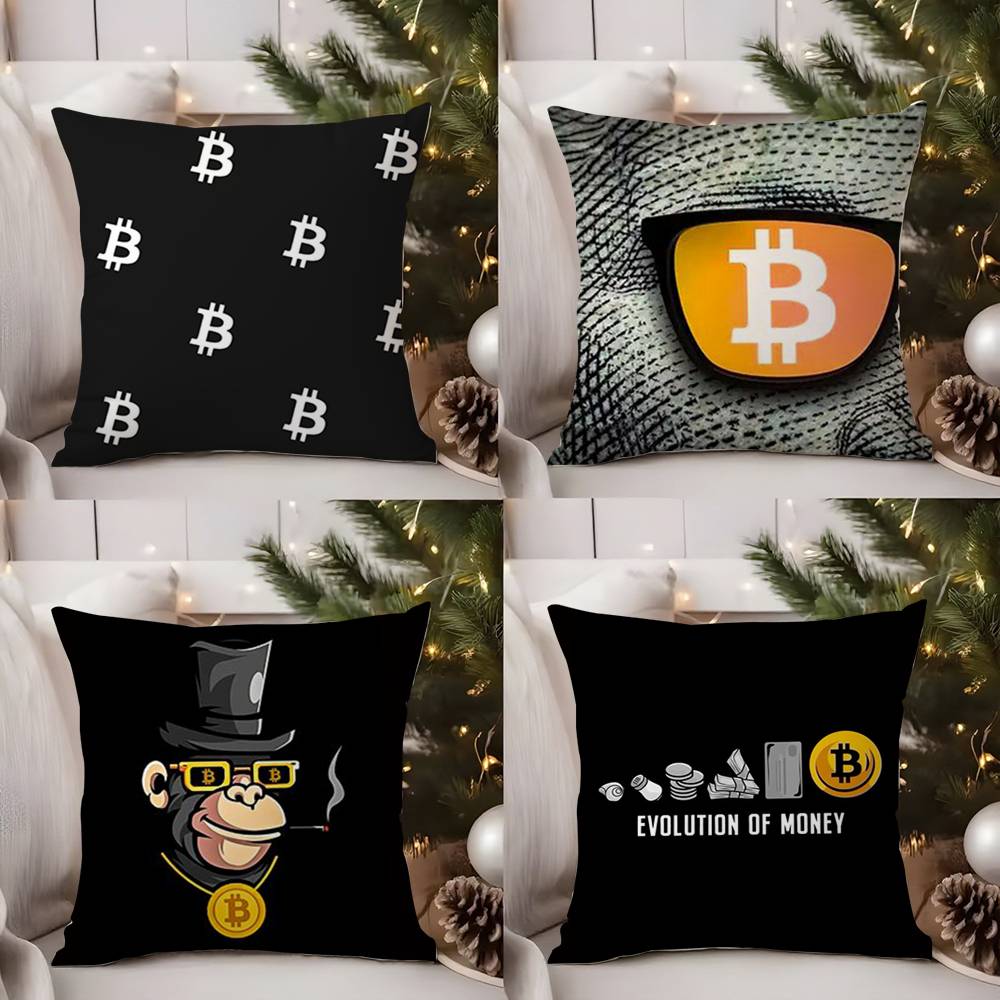 Bitcoin Cryptocurrency Btc Pillow Case Plush Fabric Soft Double Sided Print Home Sofa High Quality Cushion Cover Throw