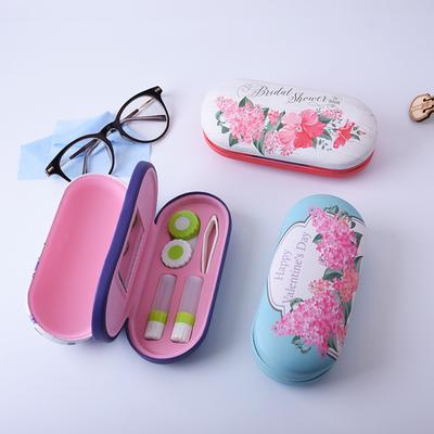 Multifunction Protable Floral Hard Eye Glasses Case Double Interlayer Contact Lens Case Eyewear Protector Box Glasses Sunglasses Box