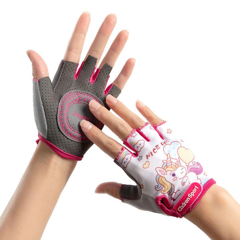 Children's half-finger gloves Boys and girls outdoor sports cycling roller skating non-slip wear-resistant breathable ice silk thin cartoon E5