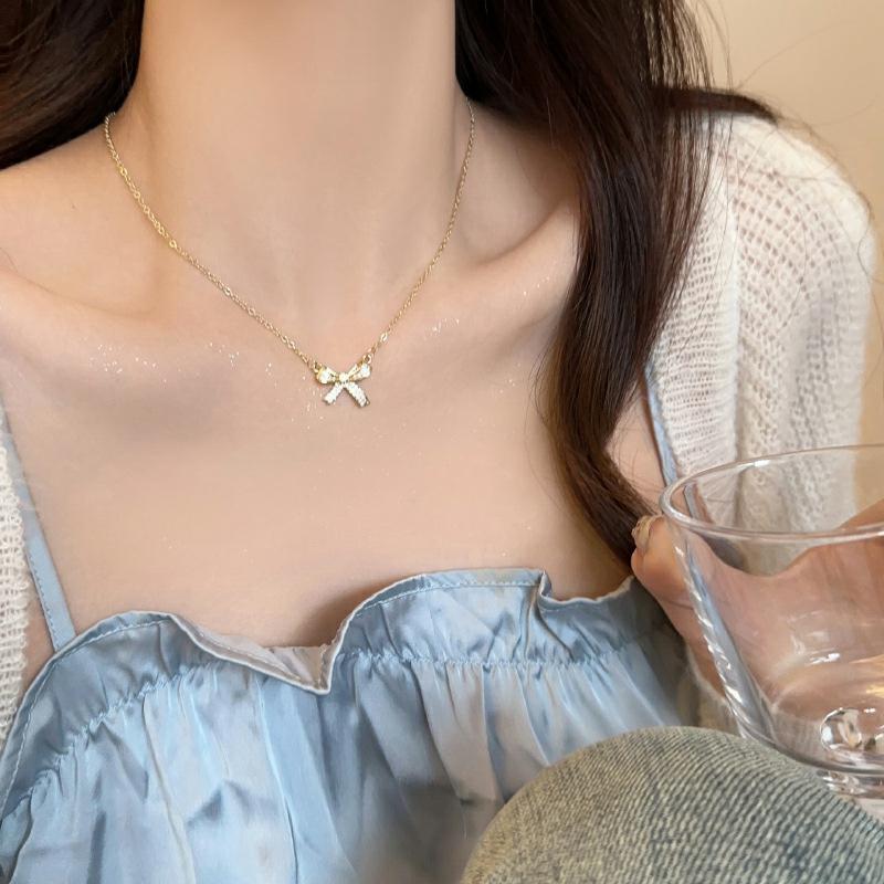 1pc Stainless Steel Necklace With Bow And , Delicate Gift For Women On Special Occasions