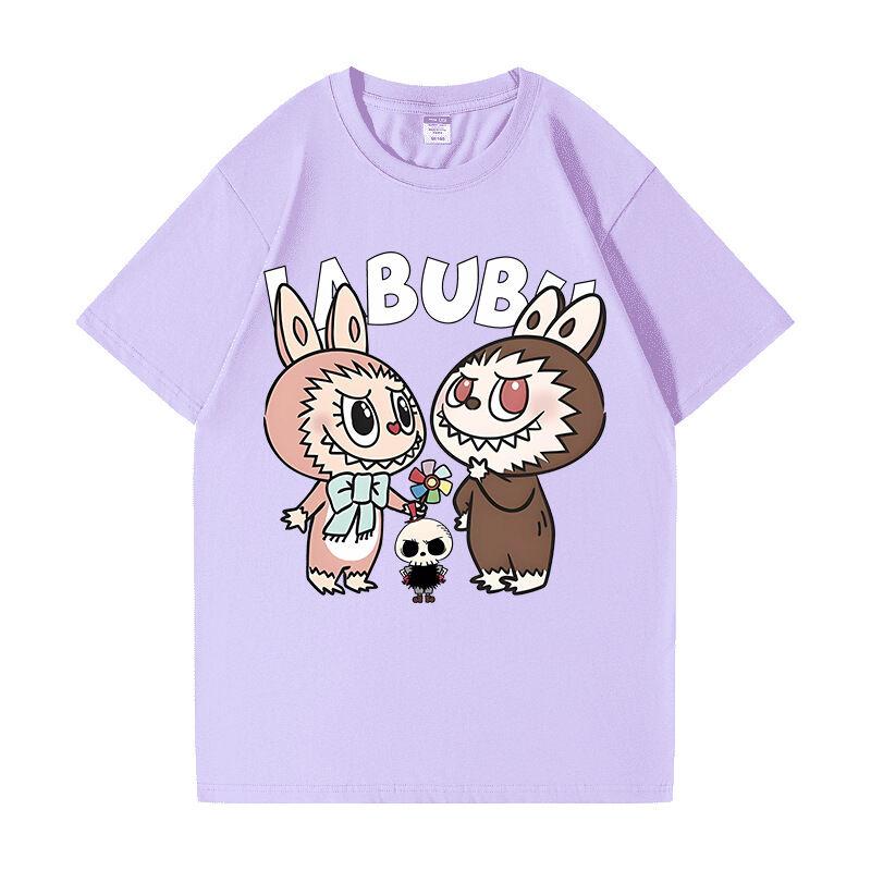 Beige T-shirt summer Labubu clothes printed short-sleeved cartoon top