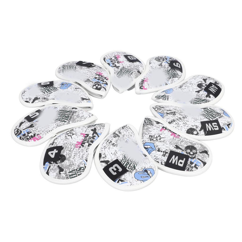 10pcs Golf Iron Covers Skull Pattern PU Scratch Proof Club Iron Head Protector for Daily Use