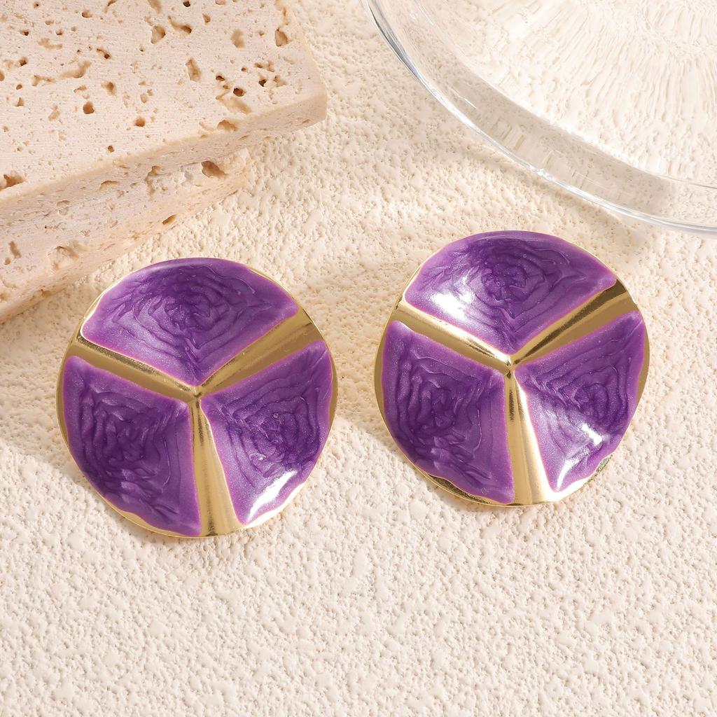 New dripping oil round stud earrings fashionable versatile niche light luxury high-end earrings temperament ear jewelry