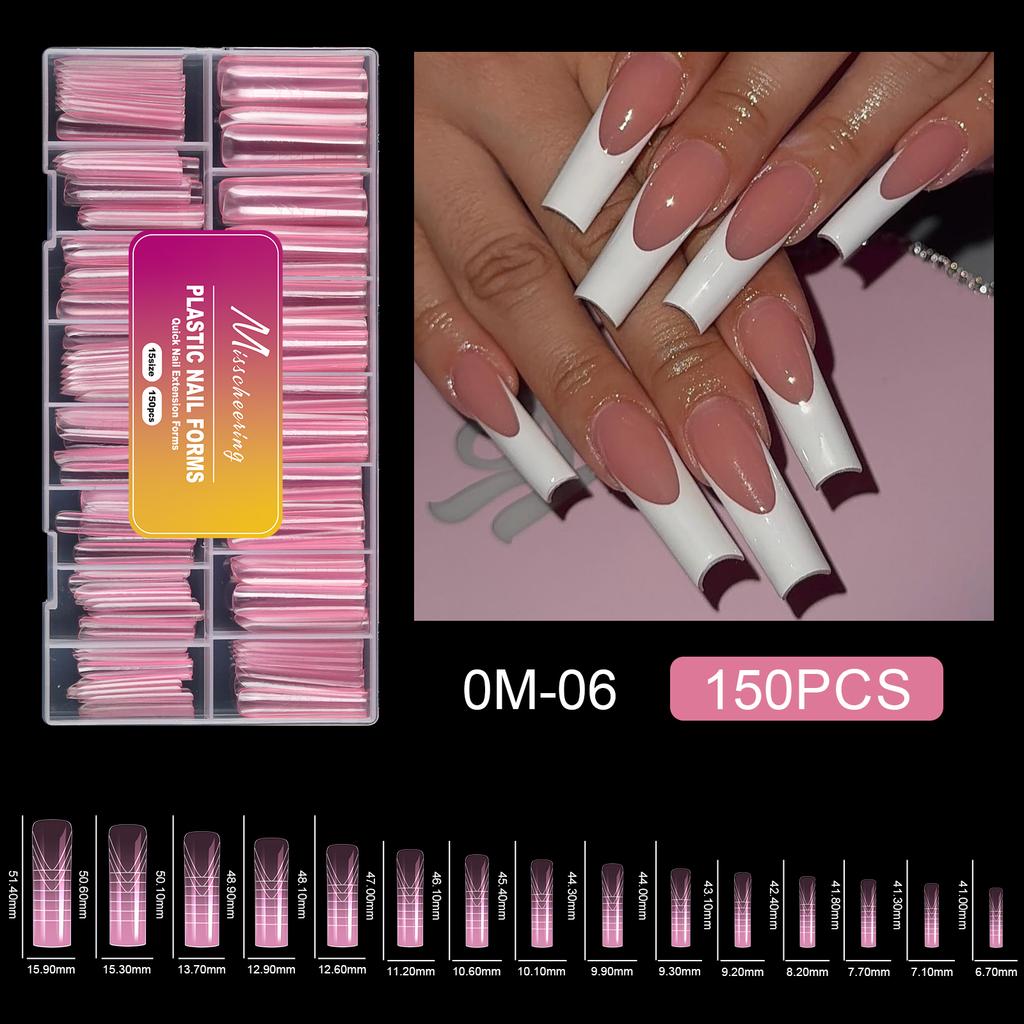 150pcs Pink French Plastic Nail Dual Forms Square Stiletto Nail Extension Molds Quick Building Mould For Manicure DIY Nail Suppl