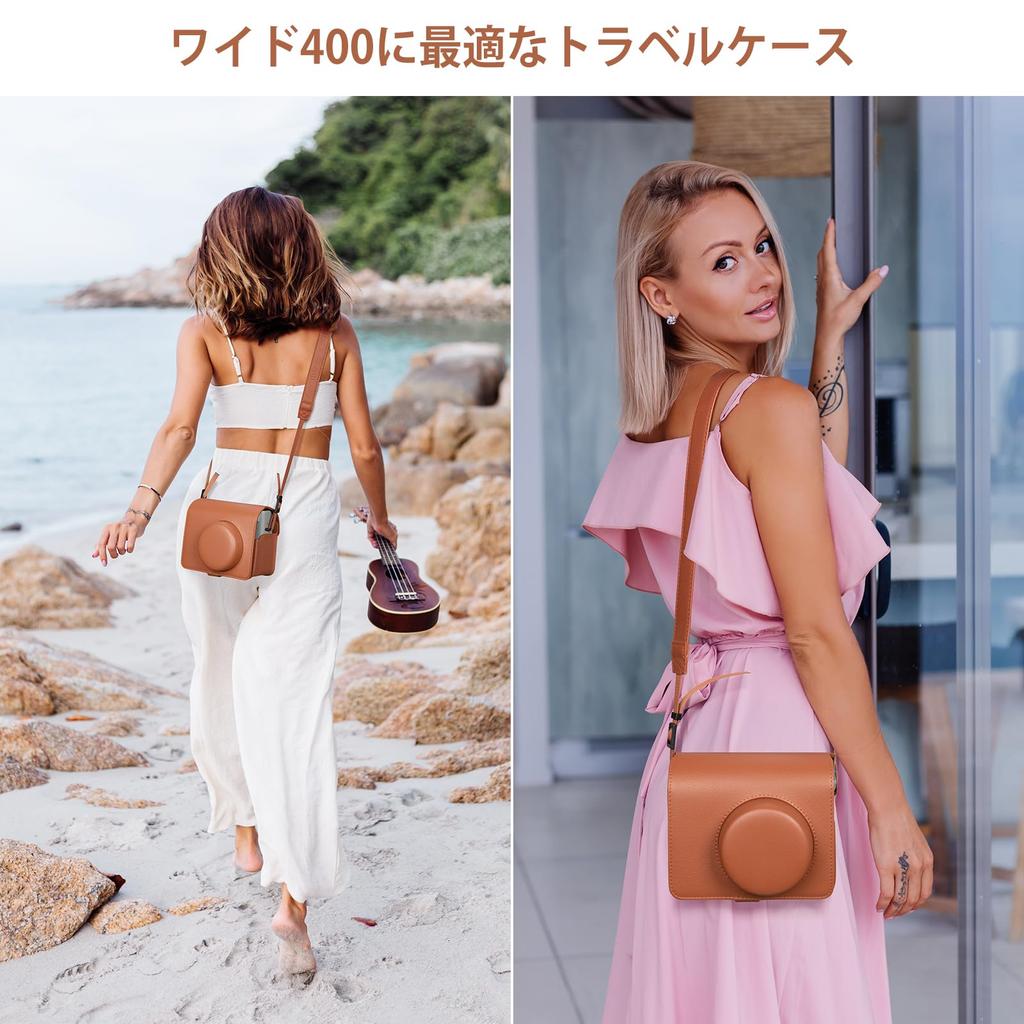 HIYQIN Hülle für Fujifilm Instax Wide 400 Film, Instax Wide 400 Hülle, Instax Wide 400 Kameratasche, Vollschutz, PU-Leder, mit Schultergurt (B.