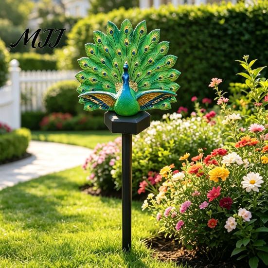 Solar Powered Peacock Garden Statues Light, Outdoor Sculpture with Auto-On LED Automatic Landscape Lighting Lights, Waterproof Lighted Statue for
