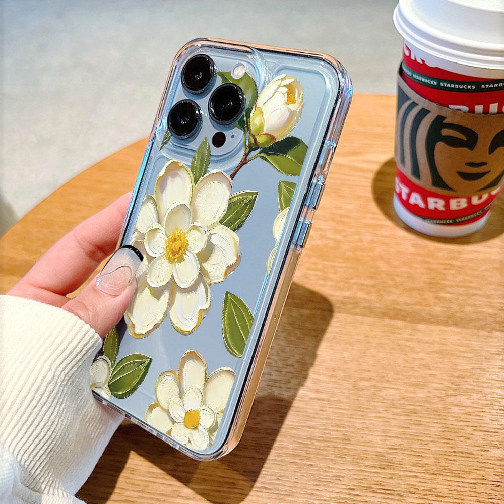 White Camellia with Bud Lucency Phone Case for IPhone 14 15 16 13 12 11 17 Pro Max 12 13 Mini Soft Cover