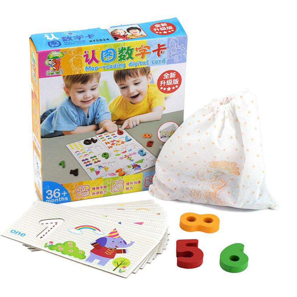 1-10 Digital Wooden Toys 10pcs Card Matching 3D Puzzle Kids Early Learning Cartoon Animal Math Puzzl