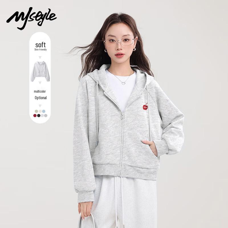 MJ STYLE Women's Casual Loose Fit Short Hooded Zip-Up Sweatshirt