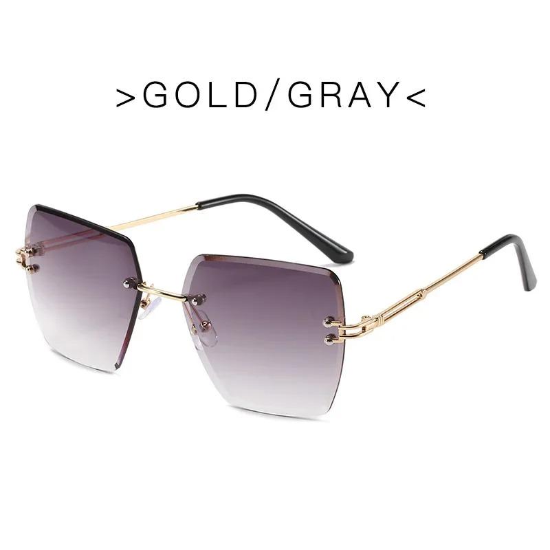Vintage Brand Designer Rimless Metal Square Sunglasses Women Sun Glasses For Men Trendy Punk Fashion Luxury Ladies Cutting Shade