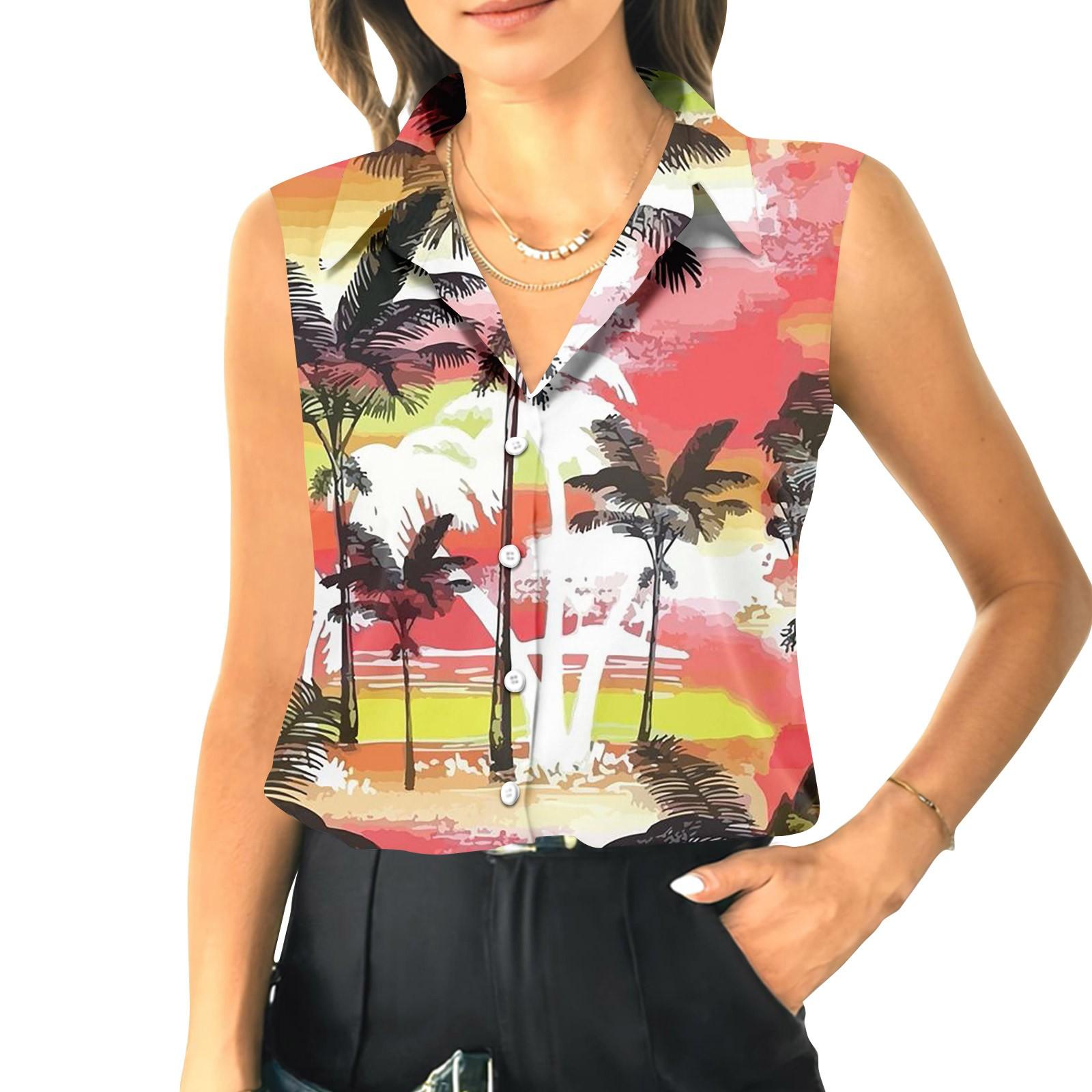 

Женский летний свободный топ без рукавов с воротником-стойкой XL киноварь