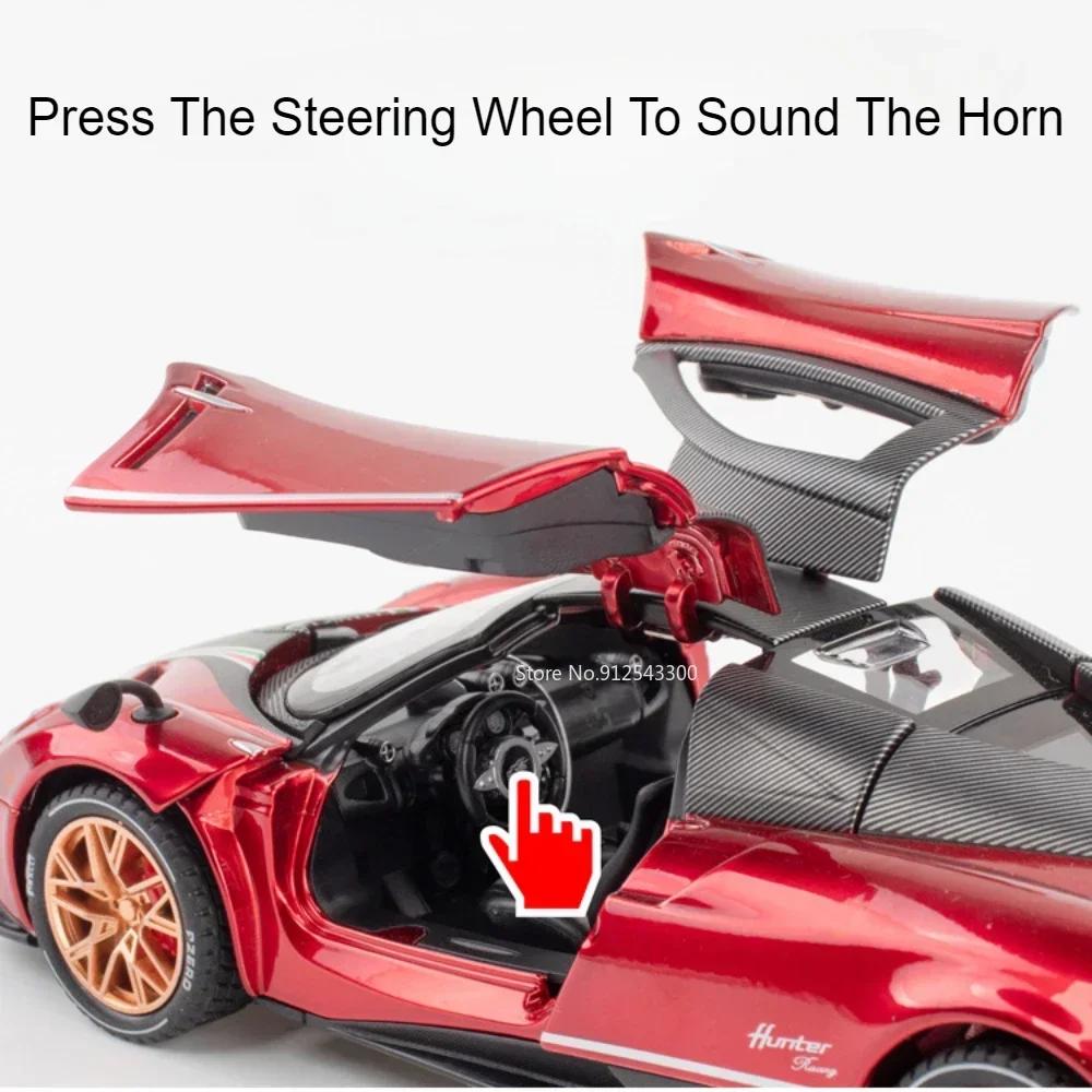 1:22 Pagani Huayra Sports Car Model Toy Alloy Diecast Doors Opened Sound Light Pull Back Miniature Supercar Holiday Kids Gifts