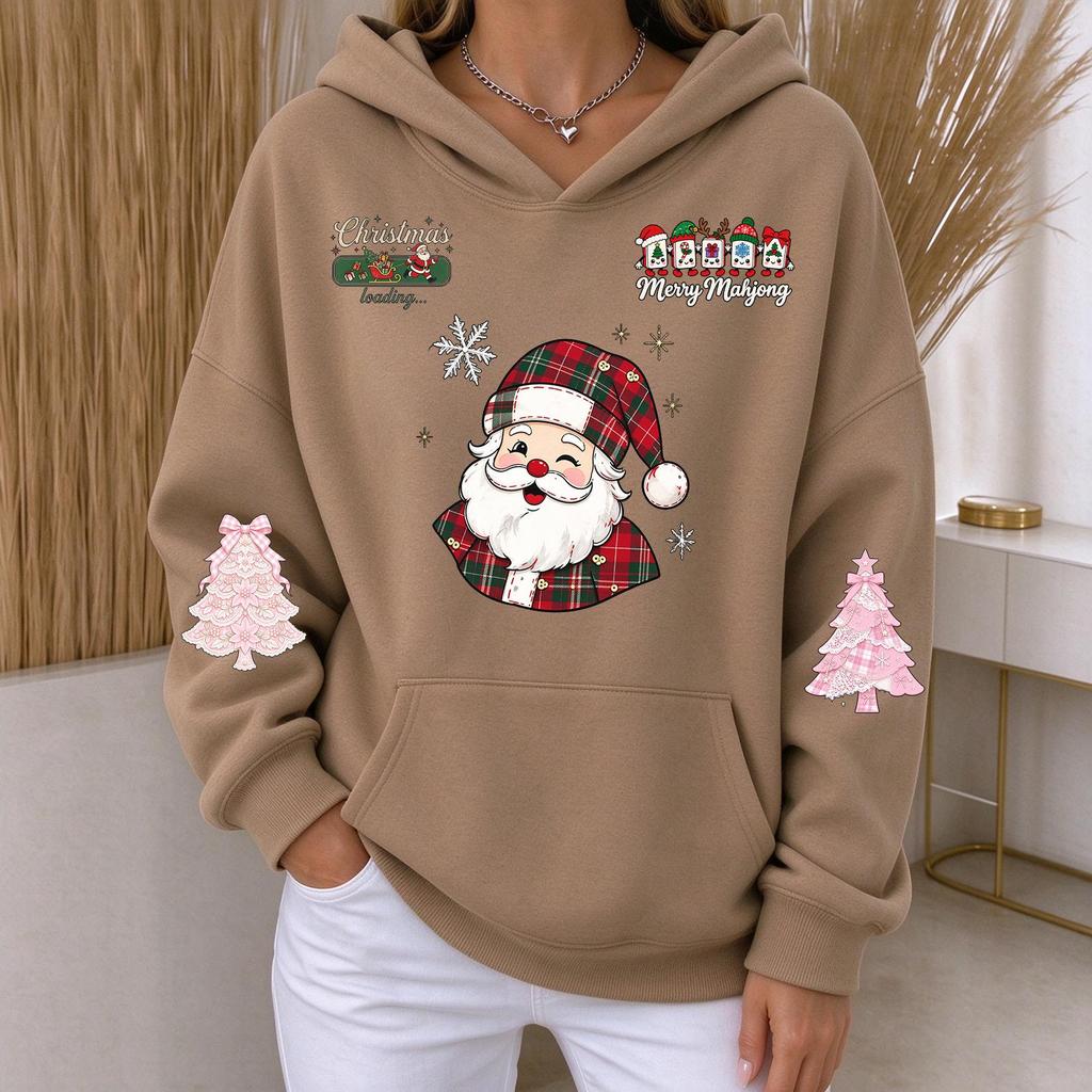 Women's Casual Christmas Print Long Sleeve Hoodie Pullover Sweatshirt for Everyday Wear