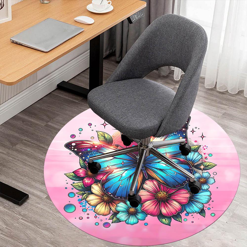 1pc butterfly flowers Round Chair mat Area Rug - Non-Slip, Floor Mat for Office, Bedroom, and Indoor Decor c1125181