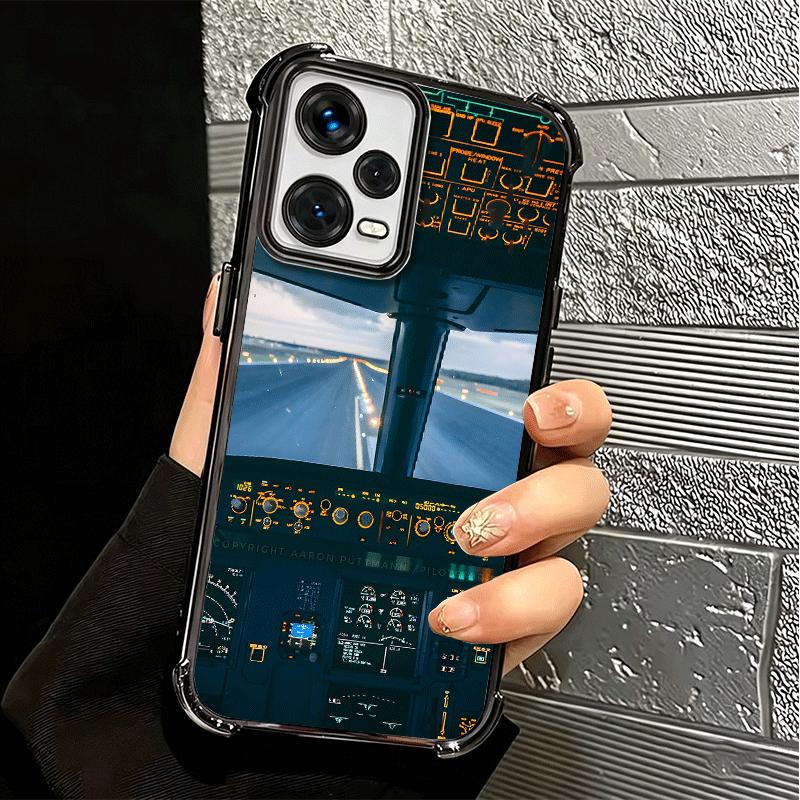 Aviation Aeroplane Pilot Cockpit Plating Phone Case For Xiaomi Redmi Note 14 15 Pro Plus 13 12 11 11S 11T 10 9S 9 5G Anti-Fall A