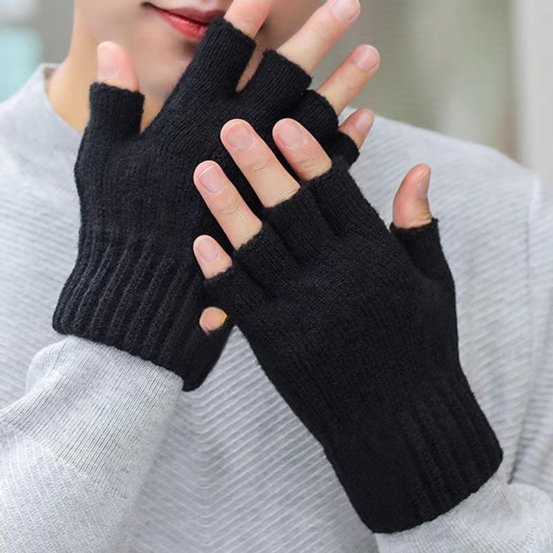 Fashion Winter Autumn Knitted Gloves Warm Plush Fingerless Gloves for Men Women Outdoor Sport Half Finger Touchscreen Gloves