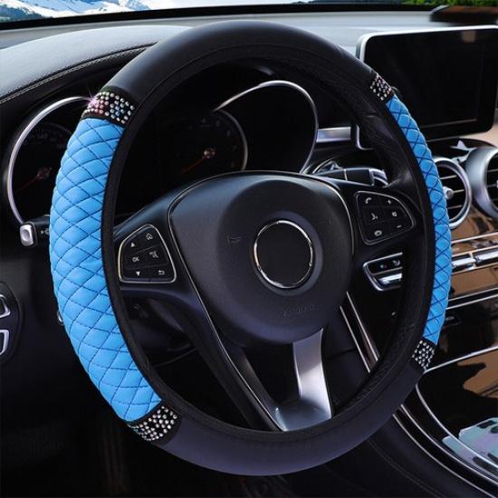 Diamond PU Leather Car Steering Wheel Cover For 15  /38cm Universal Accessories