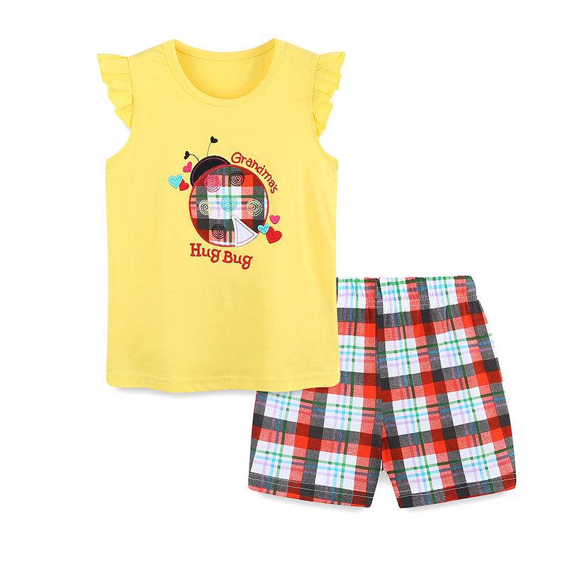 European Style Embroidered Summer Short Sleeve Girls Two-Piece Set 7Y