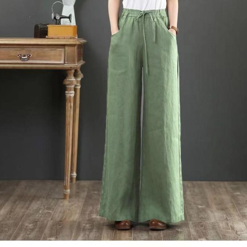 Sixteen-color Spring and Summer Cotton and Linen Women's Loose Large Size Wide-leg Pants, High-waist Mopping Pants, Straight-leg Pants