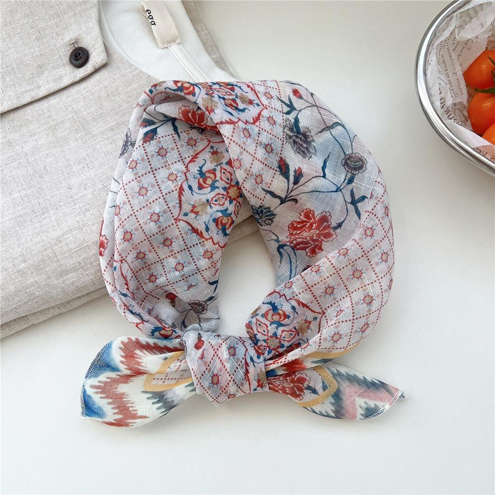 Cashew Small Square Scarf Floral Square Handkerchief Simple Printed Silk Scarf  Vacation