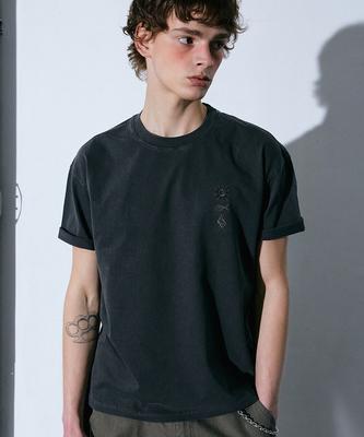 GAKKAI UNIONS Symbol Over-Crop Pigment Embroidered T-Shirt Charcoal