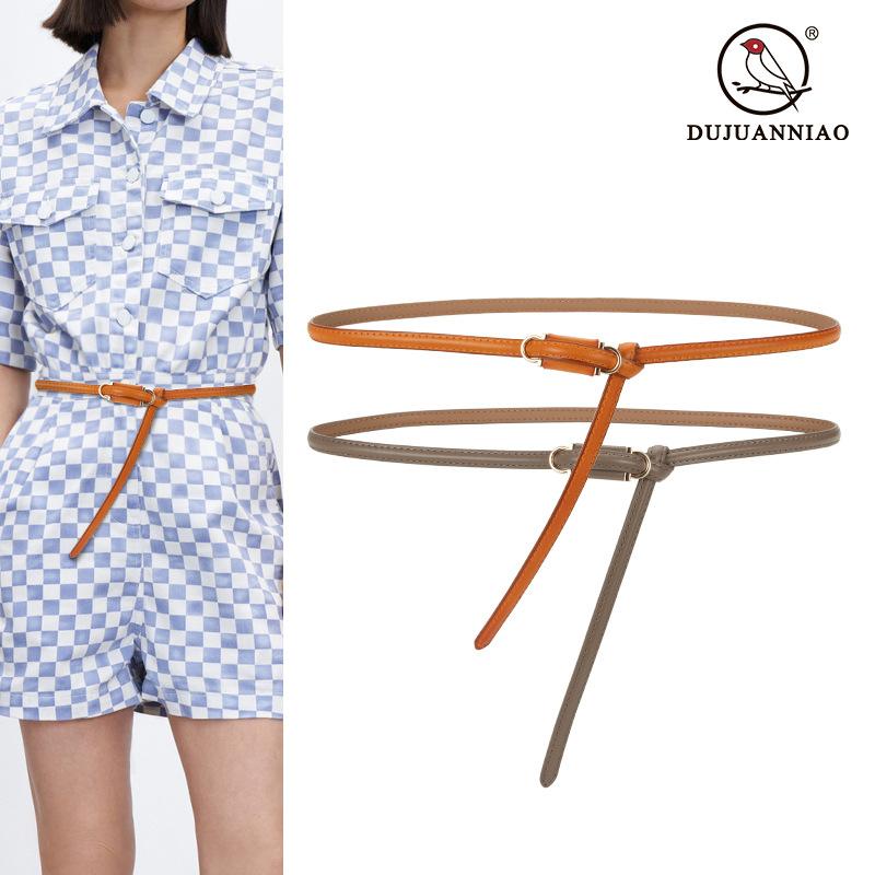 Four Seasons Available New Women'S Leather Thin Belt With No Hole Design Decorative Belt Waist Cover Dress Versatile Two Layer Leather Women'S Belt