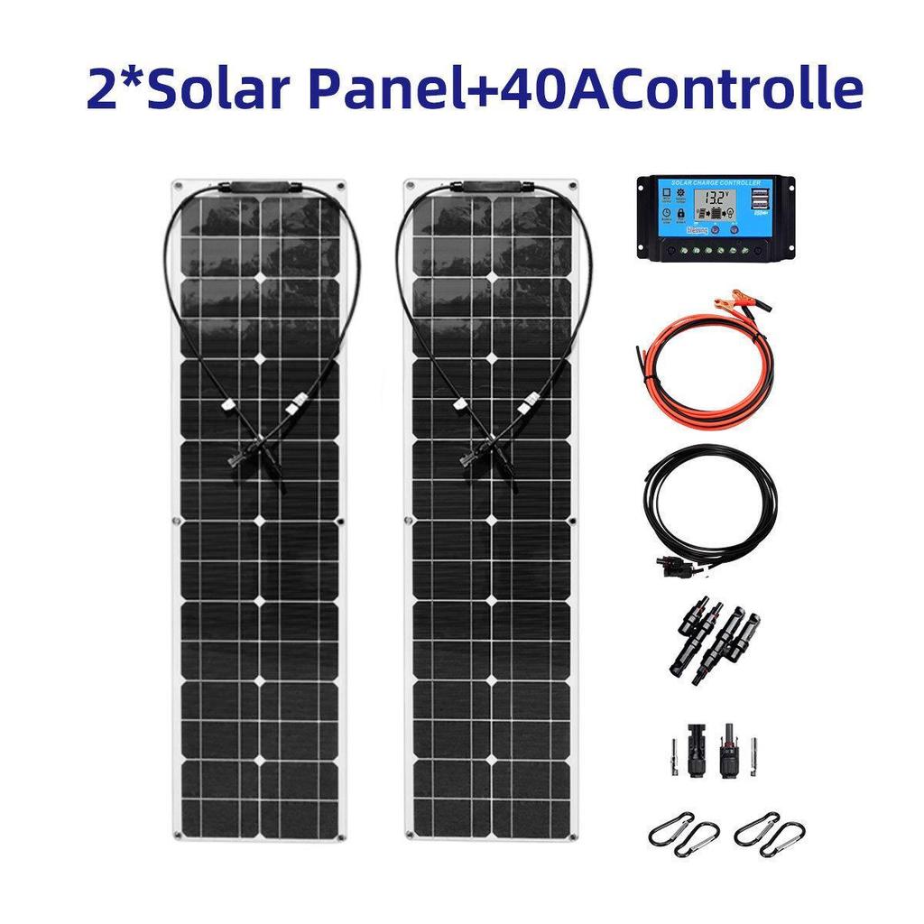 100W Flexible Solar Panel & Controller Kit - 2pcs Photovoltaic System Set