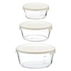 HARIO Heat-Resistant Glass Storage Container Round S M L 3-Piece Set White Microwave Safe Dishwasher 300mL 600mL 1200mL Made Japan MST-3018-OW