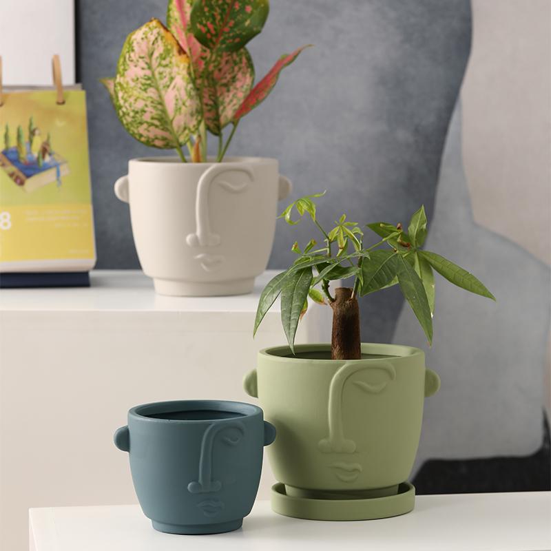 Creative Abstract Face Head Ceramic Flower Pot Home Plant Flower Pot Vase Irregular Portrait Flower Pot Crafts Home Decoration