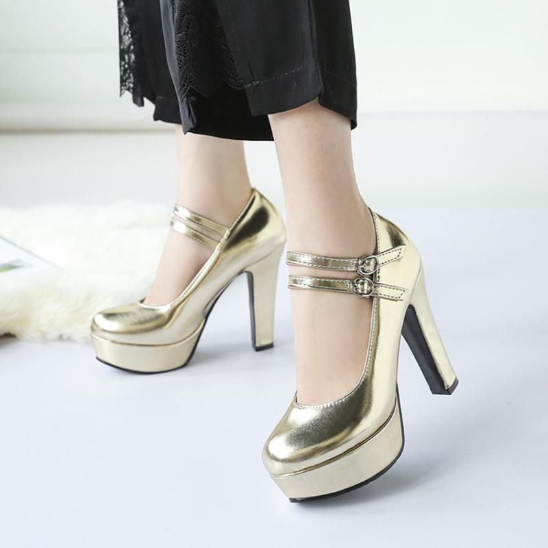 Silver Black Gold Women's Heels Elegant Ankle Strap Platform High Heels Pumps Mary Janes Shoe Luxury Sexy Party Wedding Shoes