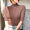 Otoño tres cuartos sólido Casual algodón tejido Top cuello alto blanco Tops para mujeres corsé Top Conmmute ropa mujer 15637