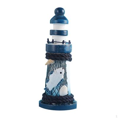 Wood Lighthouse Statue Sculpture Art Crafts Tabletop Ornament Decorative Figurine for Bedroom