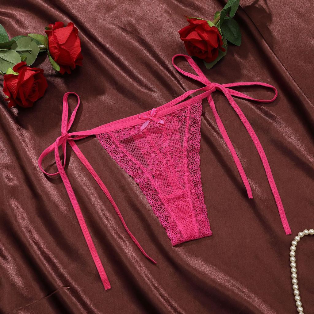 Ladies Spring and Summer Sexy Lace Side Binding Low Waist Thong Underwear