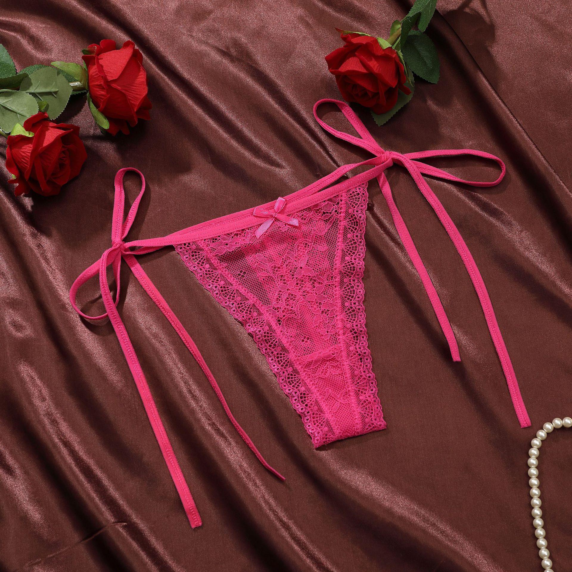 

Женское весенне-летнее сексуальное нижнее белье стринги с низкой посадкой и кружевной шнуровкой по бокам L розы красного