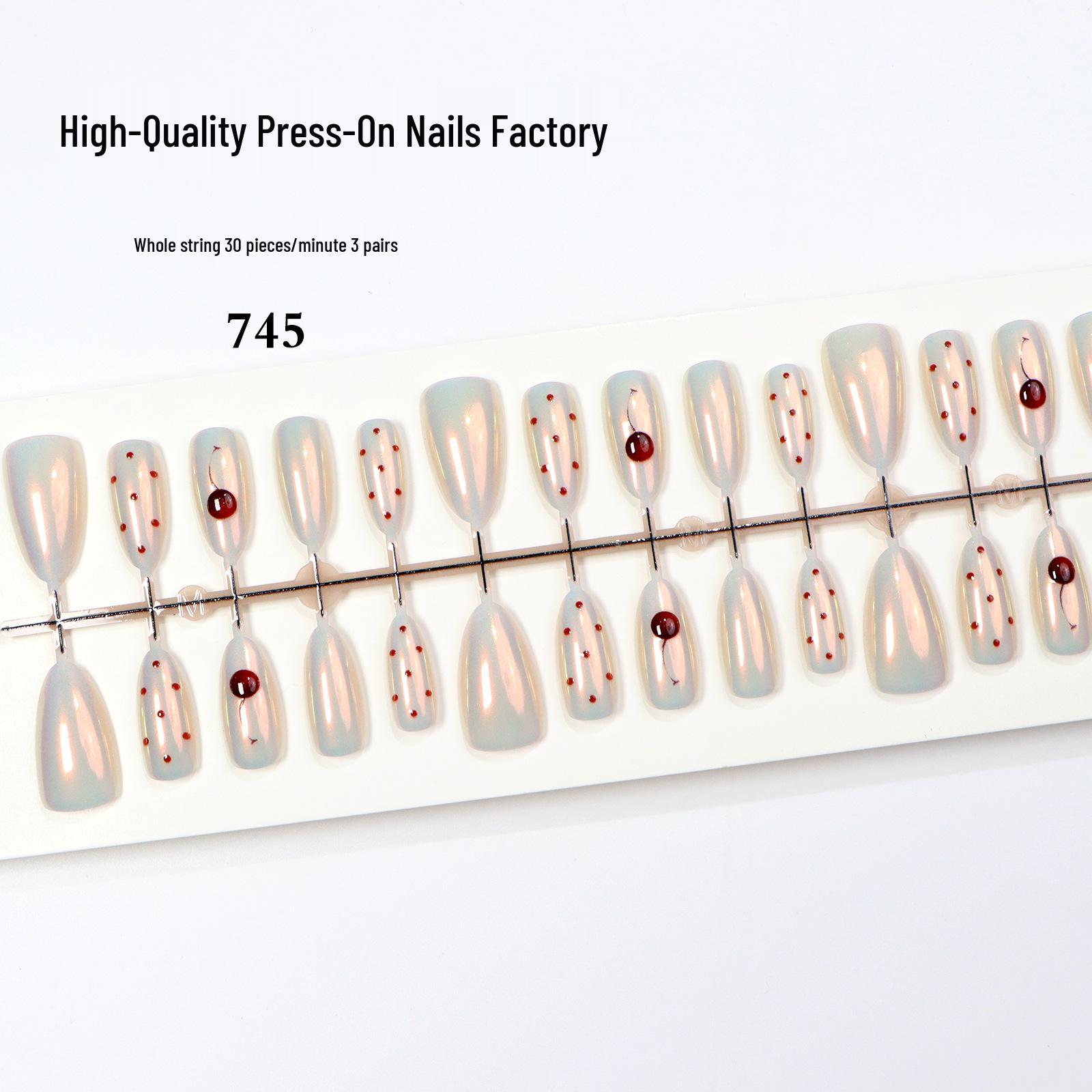 French White Moonlight Cat Eye Press-on Nails: High-End Gradient Cherry Milk Tea Nail Art Tips Uniform Medium (M/M/M)