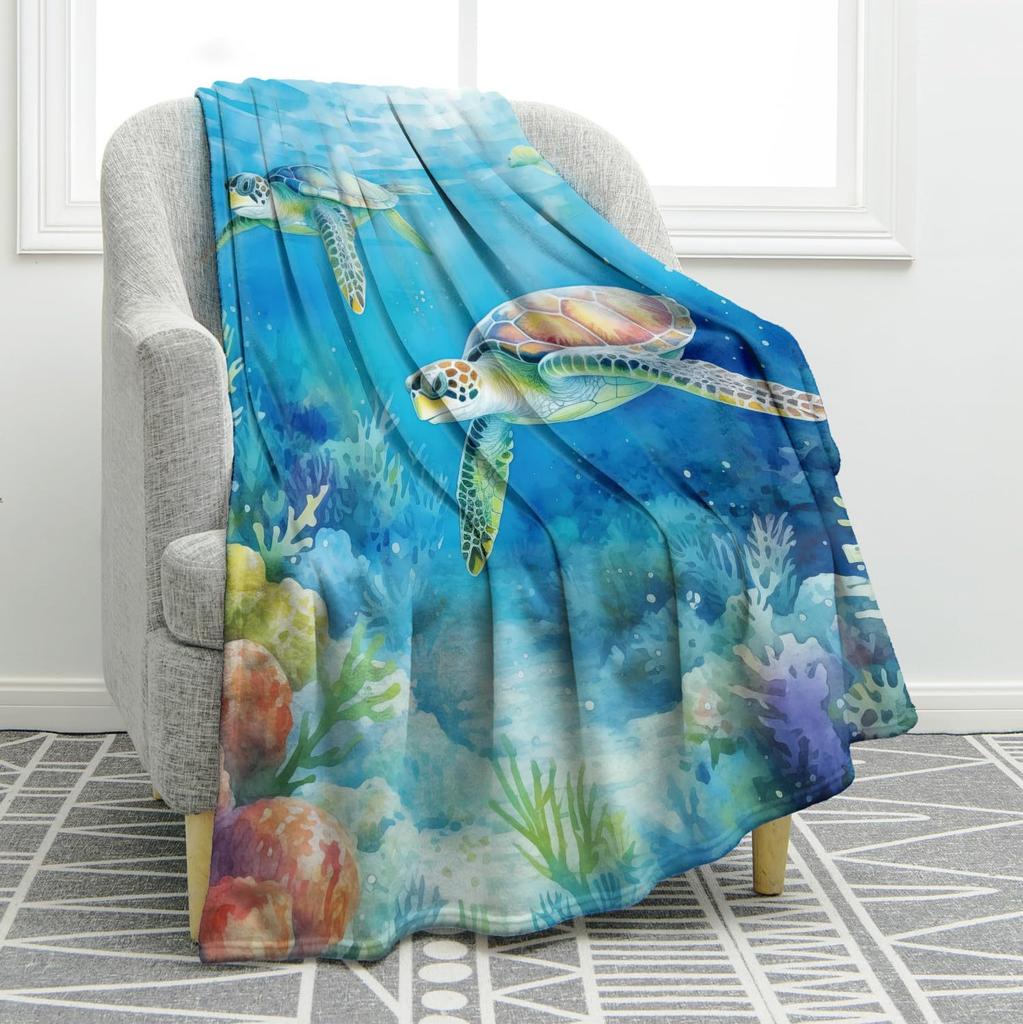 Turtle Series digital-printed polyester Bedroom velvet flannel cover blanket Fleece soft sofa cover blankets for beds