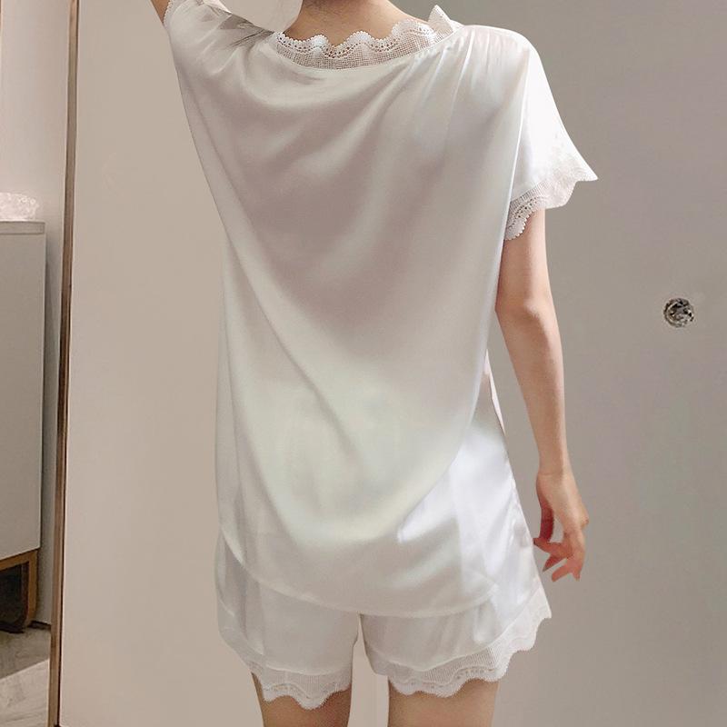 Short-Sleeved Shorts Slim-Fitting Simple Summer Pajamas Women'S Lace Court Style Princess Loungewear Can Be Worn Outside