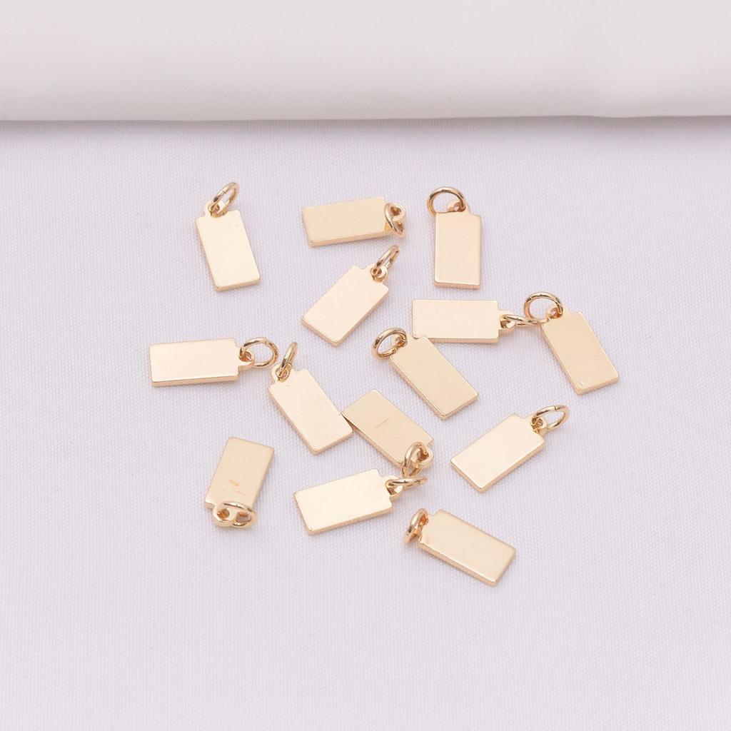 10pcs Color-Preserving 14K Gold-Wrapped Small Square Brand Pendant Jewelry Diy Accessories Necklace Bracelet Laser Engraving Letter Pattern Lettering