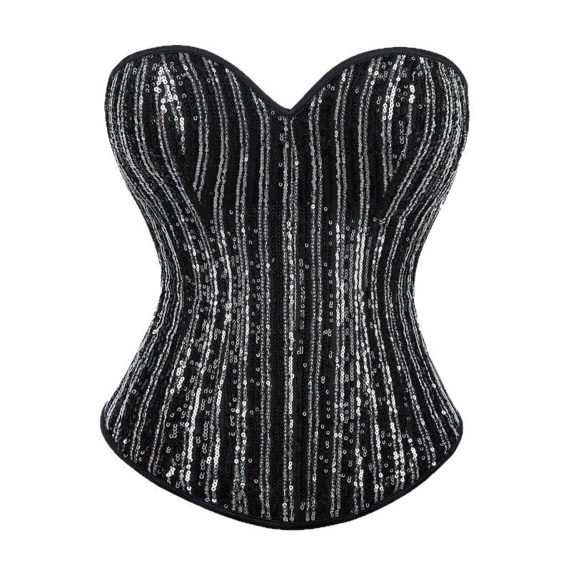

Sequin Strapless Corset Top Heart Neckline Boned Bustier Waist Trainer for Women S