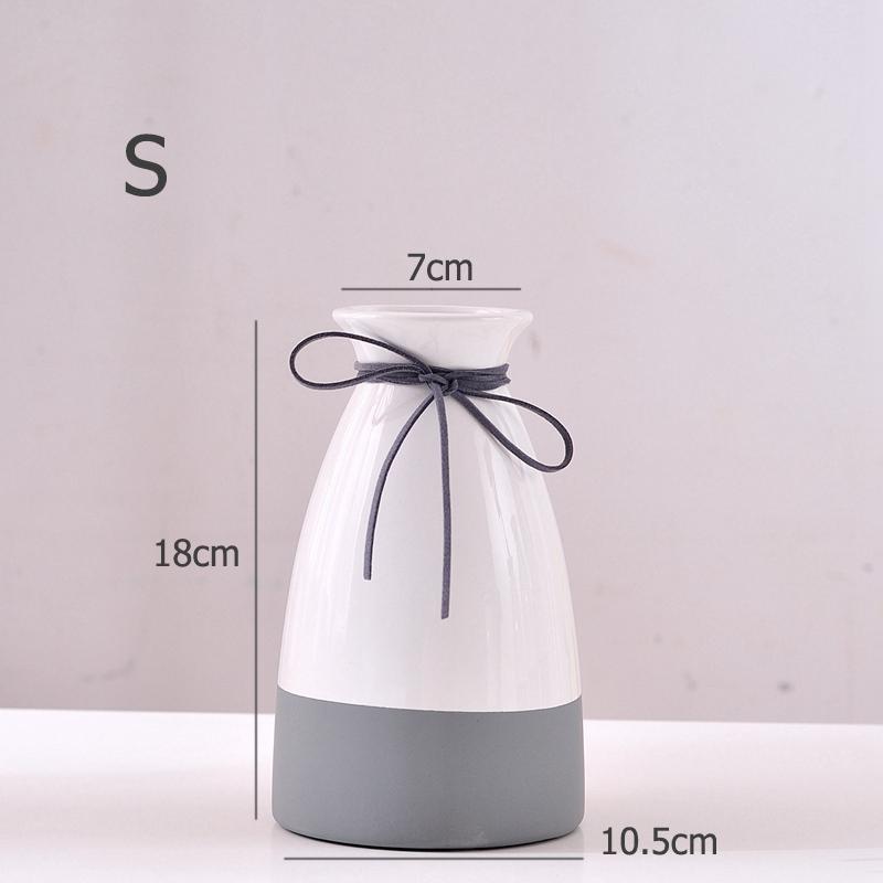 

1 шт. Круглая ваза для цветов, белая и серая керамическая ваза с бантом, домашний декор, контейнер для посадки растений, цветочный горшок