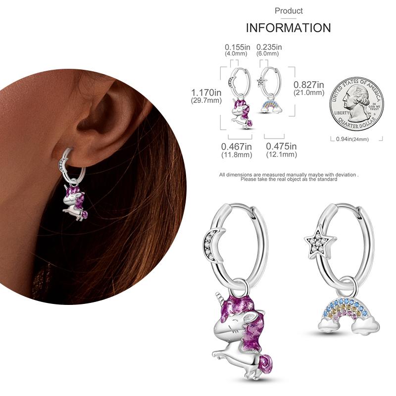 NEW Round Original CZ Hoop Earrings Heart U Shape Moon Star Unicorn Earring for Women Party Engagement Jewelry Gift