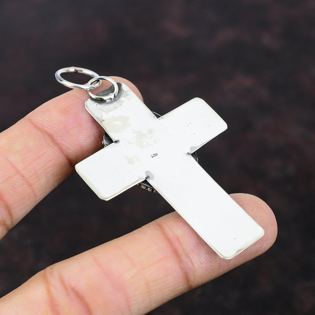 Larimar Gemstone Pendant Cross Pendant 925 Sterling Silver Pendant Handmade Pendant Natural Larimar Jewelry Birthstone Pendant Gift For Him