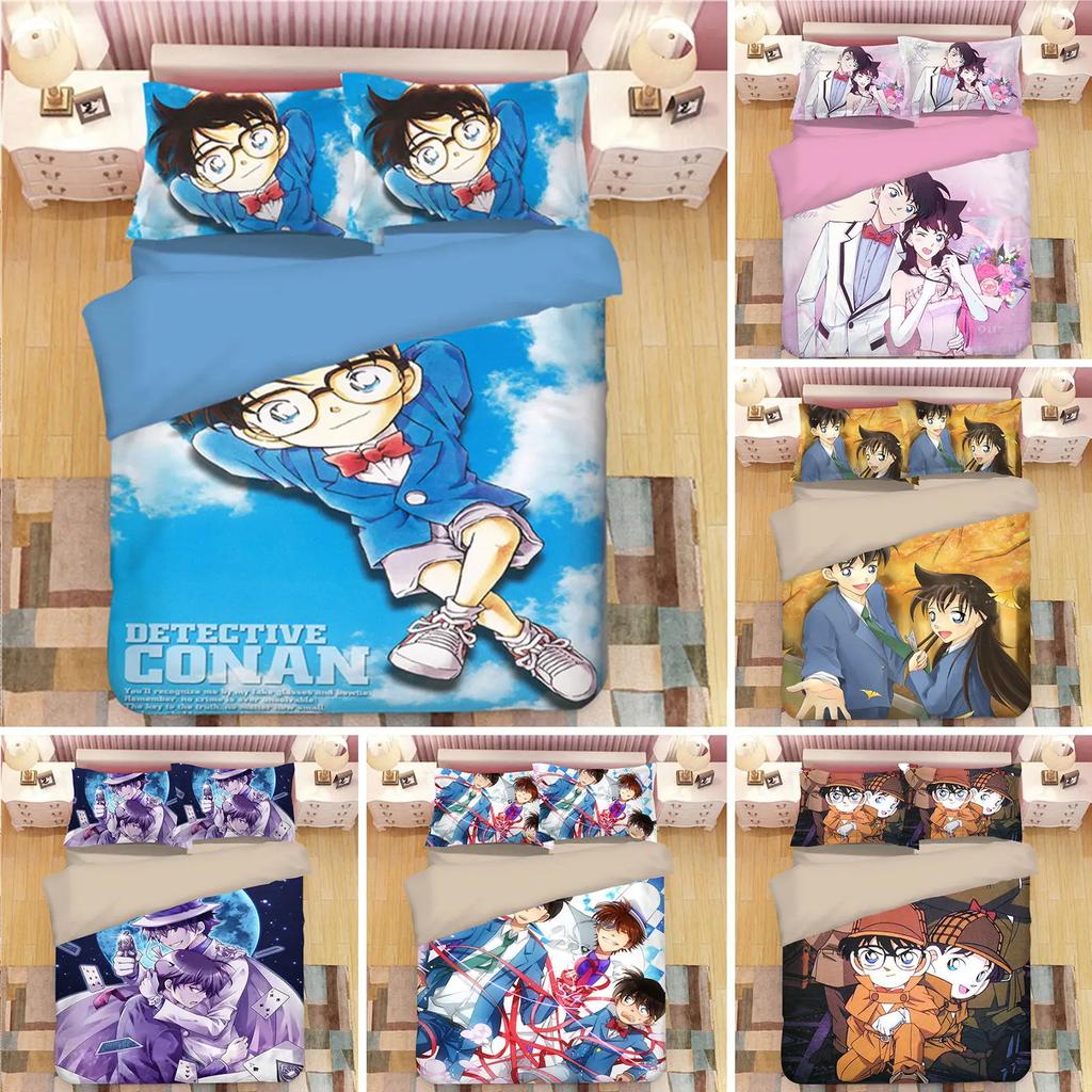 Detective Conan Bedding Anime New Cartoon Bedclothes Character Sets Twin Queen King Size Duvet Cover Pillowcase Home Textiles